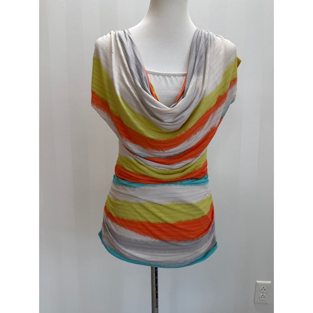 Takara Textured Stripe Cowl Neck Top Sz S